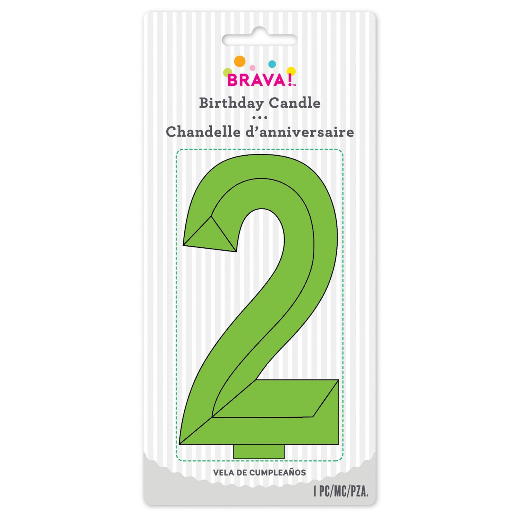 Green Faceted Number 2 Birthday Candle, 5.25in